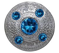Men's Kilt Fly Plaid Brooch Silver Finish - 5 Stone Plaid Brooch WIth Stone - Scottish Kilts Plaids Brooches 4 Inches Various Colour Stones - Kilt Acessories Irish Gift (Sky Blue)