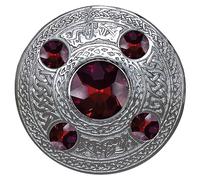Men's Kilt Fly Plaid Brooch Silver Finish - 5 Stone Plaid Brooch WIth Stone - Scottish Kilts Plaids Brooches 4 Inches Various Colour Stones - Kilt Acessories Irish Gift (Red)