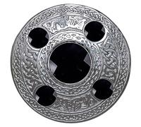 Men's Kilt Fly Plaid Brooch Silver Finish - 5 Stone Plaid Brooch WIth Stone - Scottish Kilts Plaids Brooches 4 Inches Various Colour Stones - Kilt Acessories Irish Gift (Black)