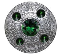 Men's Kilt Fly Plaid Brooch Silver Finish - 5 Stone Plaid Brooch WIth Stone - Scottish Kilts Plaids Brooches 4 Inches Various Colour Stones - Kilt Acessories Irish Gift (Green)