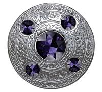 Men's Kilt Fly Plaid Brooch Silver Finish - 5 Stone Plaid Brooch WIth Stone - Scottish Kilts Plaids Brooches 4 Inches Various Colour Stones - Kilt Acessories Irish Gift (Purple)