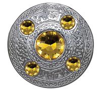 Men's Kilt Fly Plaid Brooch Silver Finish - 5 Stone Plaid Brooch WIth Stone - Scottish Kilts Plaids Brooches 4 Inches Various Colour Stones - Kilt Acessories Irish Gift (Golden)