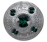 Men's Kilt Fly Plaid Brooch Silver Finish - 5 Stone Plaid Brooch WIth Stone - Scottish Kilts Plaids Brooches 4 Inches Various Colour Stones - Kilt Acessories Irish Gift (Bottle Green)