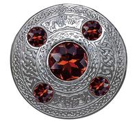 Men's Kilt Fly Plaid Brooch Silver Finish - 5 Stone Plaid Brooch WIth Stone - Scottish Kilts Plaids Brooches 4 Inches Various Colour Stones - Kilt Acessories Irish Gift (Brown)