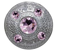 Men's Kilt Fly Plaid Brooch Silver Finish - 5 Stone Plaid Brooch WIth Stone - Scottish Kilts Plaids Brooches 4 Inches Various Colour Stones - Kilt Acessories Irish Gift (Pink)