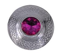 Men's Kilt Fly Plaid Brooch Silver Finish - Culloden Plaid Brooch WIth Stone - Celtic Kilt Fly Plaid Brooch 3 Inches Various Colour Stones - Scottish Gift Brooches (Fuchsia Stone)