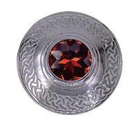 Men's Kilt Fly Plaid Brooch Silver Finish - Culloden Plaid Brooch WIth Stone - Celtic Kilt Fly Plaid Brooch 3 Inches Various Colour Stones - Scottish Gift Brooches (Brown Stone)