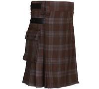Men's Kilt in Black Watch Weathered Tartan Leather Straps 16OZ Acrylic Wool Utility Kilts (38'' Around The Belly Button)