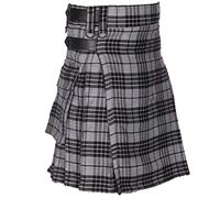 Men's Kilt in Grey Watch Highlander Tartan Leather Straps 16OZ Acrylic Wool Kilts (Grey Watch Highlander, 50'')