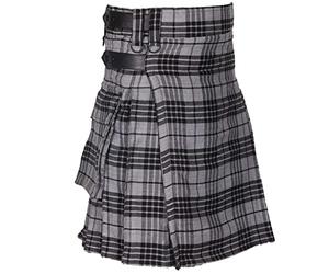 Men's Kilt in Grey Watch Highlander Tartan Leather Straps 16OZ Acrylic Wool Kilts (Grey Watch Highlander, 50'')