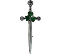 Mens Kilt Pin Irish Shamrock in Polished Chrome Finish 4in