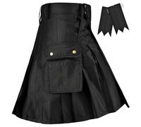 Mens Kilt Scottish Phantom Utility Kilts for Men Traditional Highland Costume Kilts with Cargo Pockets (Black, 48)