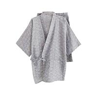 Men's Kimono Japanese Shirt and Pant Cotton Linen Loungewear Lounge Set Spa Bathrobe, Style 1