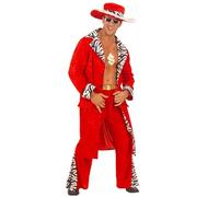 Mens King of Pimps Velvet Red Costume Medium UK 40/42" for 70s Macho Fancy Dress