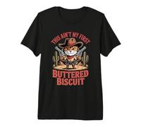Mens Kitten Cowboy Cat This Ain't First Buttered Biscuit Premium T-Shirt