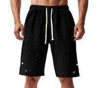 Mens Knee Length Bermuda Cargo Trousers Loungewear Bottom Soft Touch Breathable Short Pants with Elasticated Waist Pockets Drawstring Summer Jogging Shorts Breathable Lightweight Plaid Shorts Black