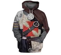 Men's Knight Templar Hoodie Fashion Casual Medieval Knight 3D Printed Long Sleeve Sweatshirt Pullover Jacket Coat