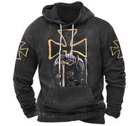 Men's Knight Templar Hoodie Retro Medieval Crusader Warrior Printed Long Sleeve Hooded Sweatshirt with Pocket