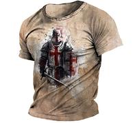 Men's Knight Templar Short Sleeve T-Shirt Retro Eagle 3D Printed T Shirts Crusader Warrior Crew Neck Tops