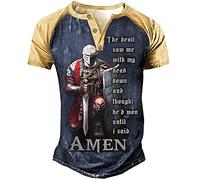 Men's Knight Templar T Shirts 3D Printed Short Sleeve Distressed Henley Shirt Vintage Outdoor Sports Tactical Henley T Shirt