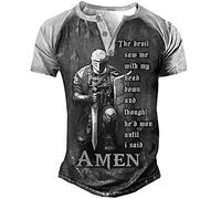 Men's Knight Templar T Shirts 3D Printed Short Sleeve Distressed Henley Shirt Vintage Outdoor Sports Tactical Henley T Shirt