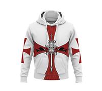 Men's Knights Templar Hoodie Crusader Printed Pullover - Vintage Medieval Armour Hoodie Sweatshirt with Pocket