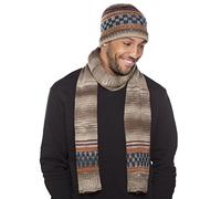 Men's Knit Block Pattern Fleece Lined Warm Beanie Hat & Scarf (Hat & Scarf)