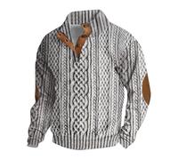 Mens Knit Jumper Mens Textured Jumper 1/4 Button Henley Jumpers Long-Sleeve Stand Collar Jumpers Funky Dating Sweatshirt Outdoor Holiday Tops Buttoned Lined Collared Jacquard Sweatshirt