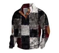 Mens Knit Jumper Mens Textured Jumper 1/4 Button Henley Jumpers Long-Sleeve Stand Collar Jumpers Funky Dating Sweatshirt Outdoor Holiday Tops Buttoned Lined Collared Jacquard Sweatshirt
