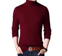 Mens Knit Jumper Soft Long Sleeve Men Jumper Round Neck Knitted Mens Jumper Winter Casual Warm Comfortable Slim Fit Solid Colour Mens Jumper D-Wine Red XXL