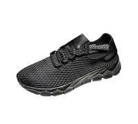 Mens Knit Mesh Breathable Trainers Slip on Sneakers Wide Fit Orthopedic Platform Running Shoes Lightweight Casual Arch Support Platform Trainers Summer Tennis Joggers Boots (2-Black, 9)