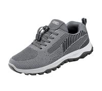 Mens Knit Mesh Trainers Slip on Walking Shoes Wide Fit Sneakers Breathable Orthopedic Platform Running Shoes Men Casual Working Footwear Outdoor Gym Trainers Hiking Boots (Grey-4, 7.5-7)