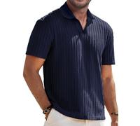 Mens Knit Polo Shirts Casual Stylish V Neck Short Sleeve Sweater Polo Knitted Textured Johnny Collar Tops Fashion 2025, Navy, Large