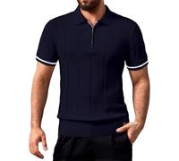 Men's Knit Polo Shirts Short Sleeve Quarter Zip Textured Soft Golf Tshirt Summer Breathable Casual Business Work Shirt Office Formal Outfits Strechy Muscle Fit Tops Ribbed Lightweight Autumn Jumpers