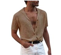 Men's Knit Shirts Button Down Short Sleeve Casual Summer Beach Vintage Shirts for Men Breathable Lapel Fashion T-Shirt Solid Color Loose Top Business Shirt Hippie Yoga Plain Summer Beach Tops