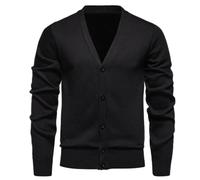 Men's Knit Sweater Casual Fashion Solid Color Cardigan Classic Breathable Warm Long Sleeves Pullover B-Black XXL