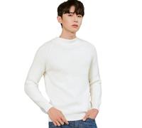 Men's Knit Sweater Classic Breathable Warm Cardigan Casual Fashion Solid Color Long Sleeves Pullover B-White XXL