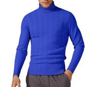 Men's Knit Sweater Winter Pullover High Roll Neck Slim Fit Narrow Fit Jacquard Knit Warm for Cold Weather Casual Outings Business Top Long Sleeve for Daily Wear M-3XL (Blue, M)