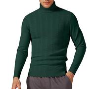 Men's Knit Sweater Winter Pullover High Roll Neck Slim Fit Narrow Fit Jacquard Knit Warm for Cold Weather Casual Outings Business Top Long Sleeve for Daily Wear M-3XL (Dark Green, M)