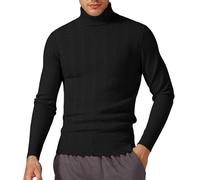 Men's Knit Sweater Winter Pullover High Roll Neck Slim Fit Narrow Fit Jacquard Knit Warm for Cold Weather Casual Outings Business Top Long Sleeve for Daily Wear M-3XL (Black, L)