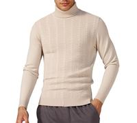 Men's Knit Sweater Winter Pullover High Roll Neck Slim Fit Narrow Fit Jacquard Knit Warm for Cold Weather Casual Outings Business Top Long Sleeve for Daily Wear M-3XL (Beige, XL)