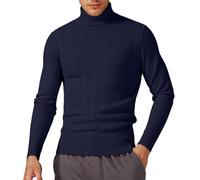 Men's Knit Sweater Winter Pullover High Roll Neck Slim Fit Narrow Fit Jacquard Knit Warm for Cold Weather Casual Outings Business Top Long Sleeve for Daily Wear M-3XL (Navy, XL)