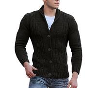 Men's Knitted Cardigan Fleece Lined Cardigans Slim Fit Cable Knit Button Up Cotton Sweater with Pockets Thick Lapel Slim-Type Solid Color Sweater