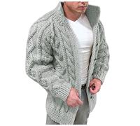Mens Knitted Cardigan Outerwear Chunky Knitted Jacket Long Sleeve Cable Knit Cardigan Casual Shawl Collar Buttoned Knitwear Overcoat Winter Outerwear Business Casual Dress Sweater