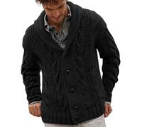 Mens Knitted Cardigan Outerwear Chunky Knitted Jacket Long Sleeve Cable Knit Cardigan Casual Shawl Collar Buttoned Knitwear Overcoat Winter Outerwear Business Casual Dress Sweater