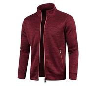 Mens Knitted Cardigan Sweater Mens Chunky Knitted Sweater Cardigan Turn Down Collar Fleece Lined Zipper Winter Jumper Full Zip Front Stand Collar Classic Knitwear Jumper Wine