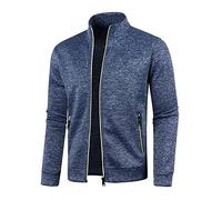 Mens Knitted Cardigan Sweater Mens Chunky Knitted Sweater Cardigan Turn Down Collar Fleece Lined Zipper Winter Jumper Full Zip Front Stand Collar Classic Knitwear Jumper Navy