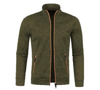 Mens Knitted Cardigan Sweater Mens Chunky Knitted Sweater Cardigan Turn Down Collar Fleece Lined Zipper Winter Jumper Full Zip Front Stand Collar Classic Knitwear Jumper Army Green