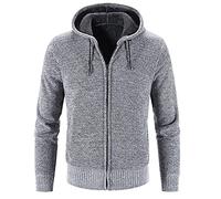 Mens Knitted Cardigan Sweater Turn Down Collar Fleece Lined Zipper Winter Jumper Full Zip Front Stand Collar Classic Knitwear Jumper Business Knitwear