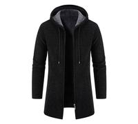 Mens Knitted Cardigan Thick Hooded Sweater Jumper Full Front Zipper Warmth Winter Fleece Coat Long Sleeve Mid-Length Causal Sweaters Coat Winter Thick Wool Trench Coat Mid-Length Slim Fit
